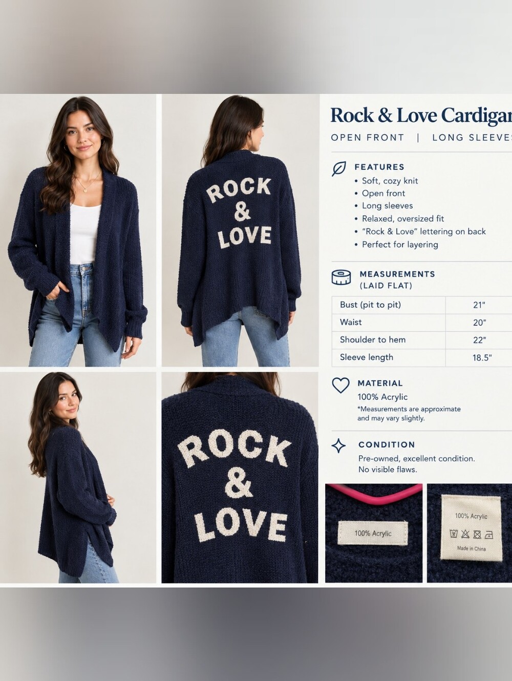 Rock & Love Navy Open-Front Cardigan 💙